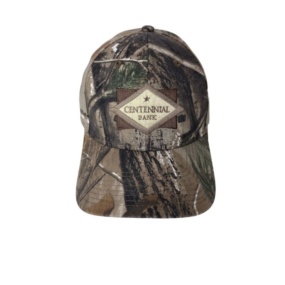 Realtree Woodland Camo Ball Cap Hat‎ Adjustable Centennial Bank Embroidered EUC